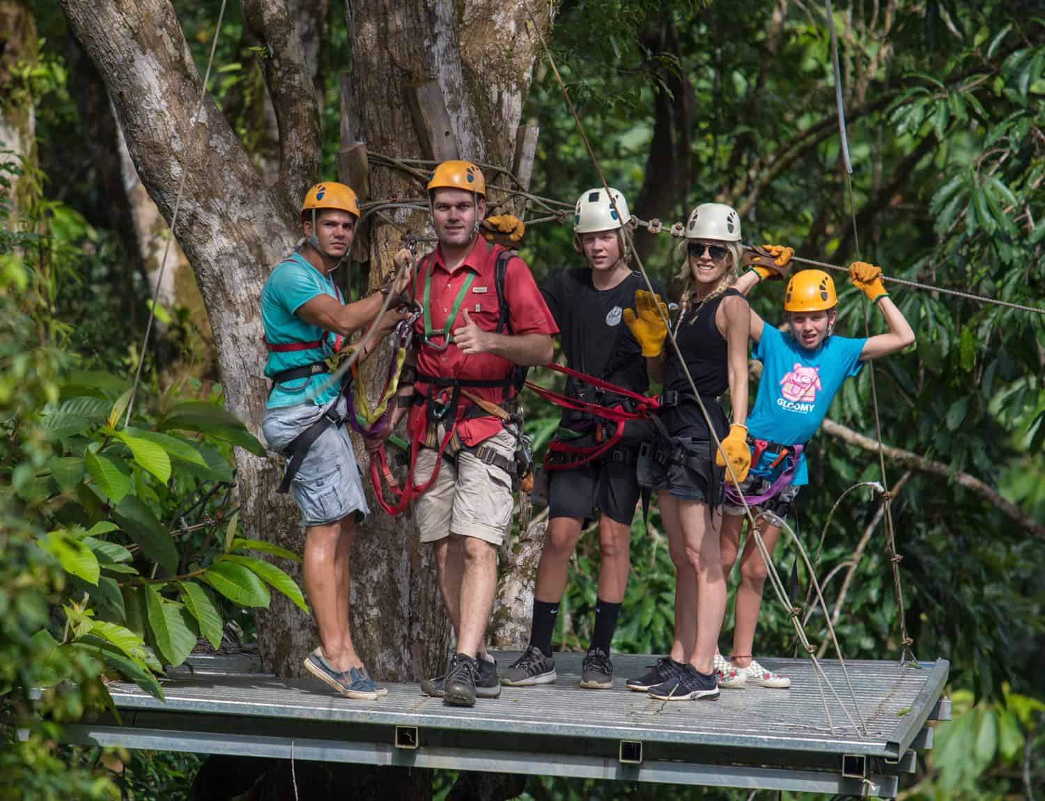 Canopy zip line over rainforest near Crocodile Bay, with the Golfo Dulce beyond